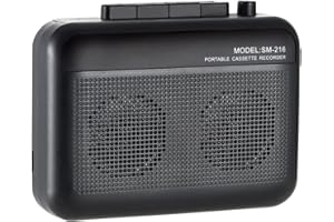 FIOLEES Portable Cassette Player Recorder with Bluetooth Transmitter, Walkman Cassette Tape Player with Headphone Jack, Build-in Speaker, Microphone Jack, Powered by AC Adapter or AA Battery- Black