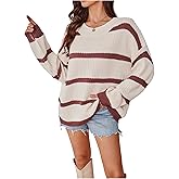 MakeMeChic Women's Off The Shoulder Sweater Striped Long Sleeve Knit Chunky Pullover Oversized Sweater