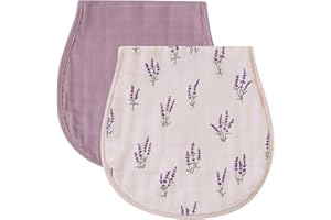 LifeTree Muslin Baby Burp Cloths - Ultra Soft 2 Pack Organic Cotton Large 22'' by 10'' Absorbent Milk Spit Up Rags - Burping Cloths for Newborn, Girls Boys (Lavender & Mauve)