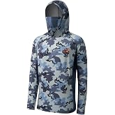 BASSDASH Men's UPF 50+ Camo Long Sleeve Hunting Fishing Hoodie Shirt | Lightweight Moisture Wicking 4-Way Stretch Hoodie with Built-in Neck Gaiter &amp; Mesh Panels, for Fishing Hiking Kayaking