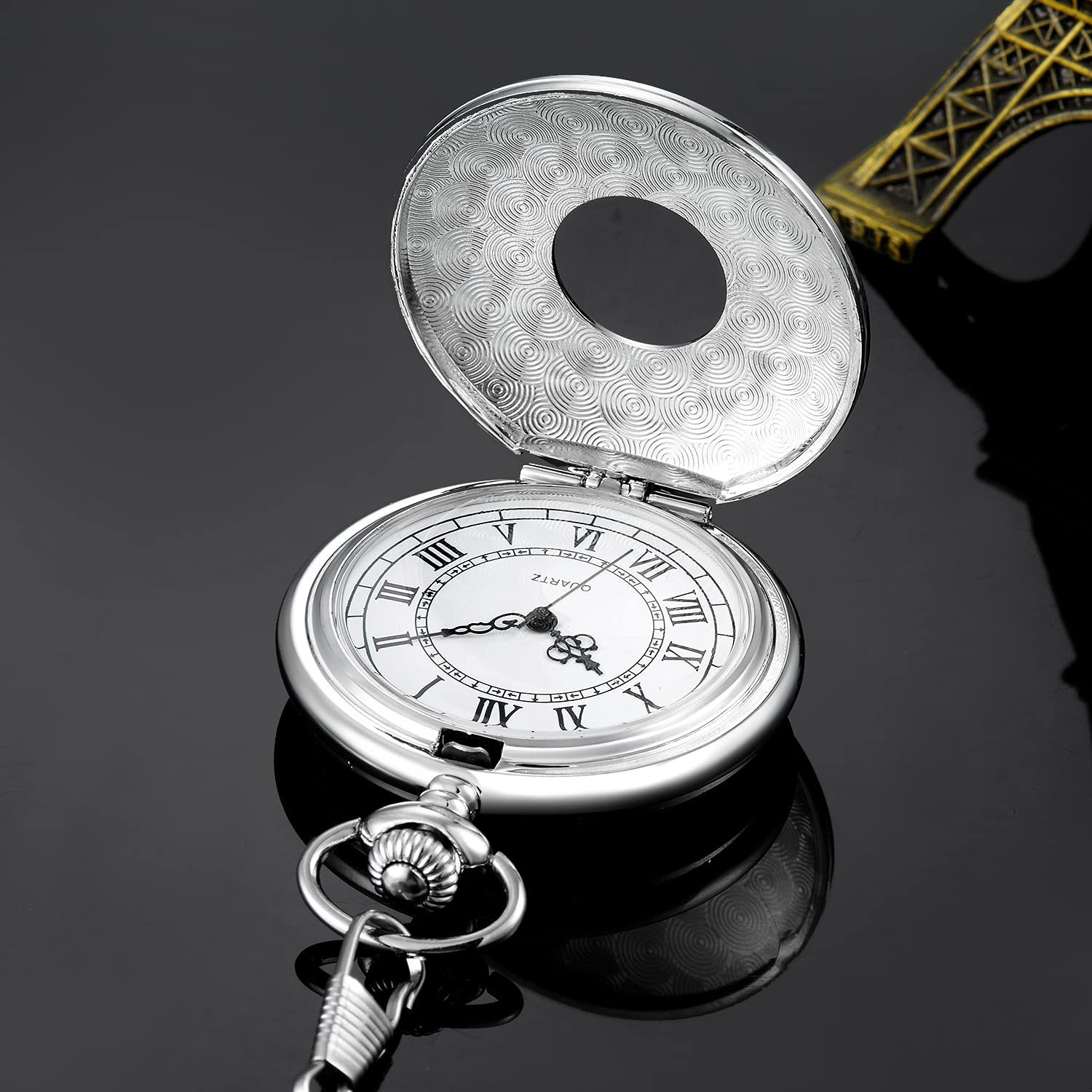 LYMFHCH Vintage Pocket Watch Roman Numerals Scale Quartz Pocket Watches with Chain Christmas Graduation Birthday Gifts Fathers Day