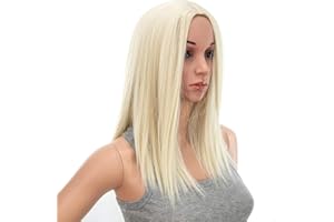 SWACC 14-Inch Short Straight Middle Part Hair Wig Medium Length Synthetic Heat Resistant Wigs for Women with Wig Cap (Platinum Blonde)