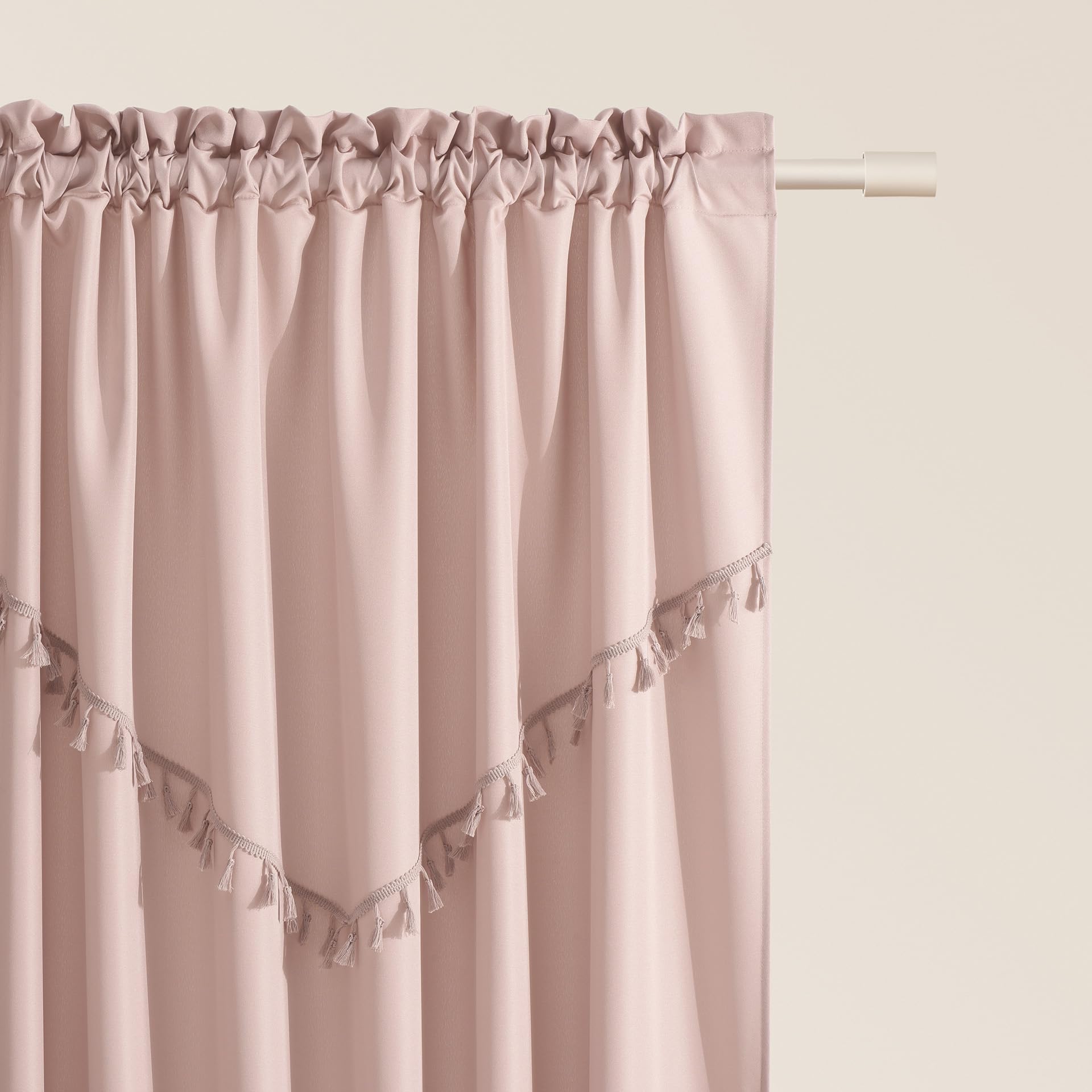 ROOM99 Chloe Curtain with Ruffle Tape, 140 x 260 cm, Width x Height Sliding Curtains, Modern Curtain, Living Room, Bedroom, Powder Pink, Pack of 1