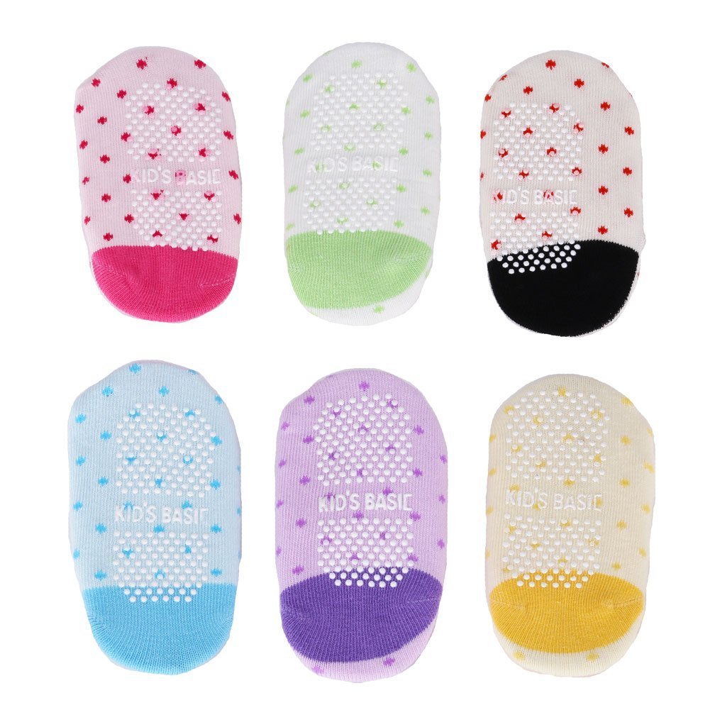 6 Paires Chaussettes Bébé Fille en Coton Chic Anti-Glissement Douce pour Plancher Multicolore