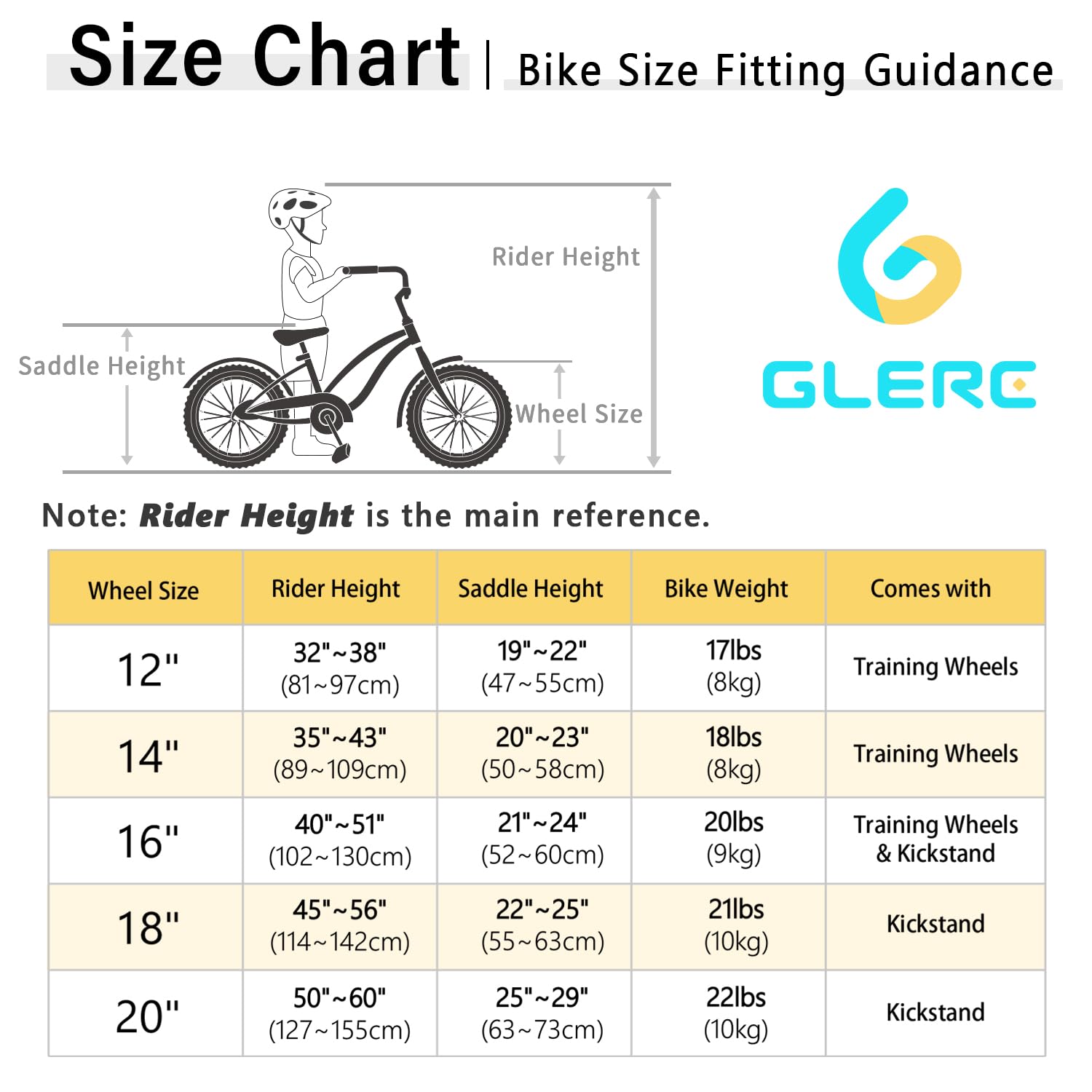 Glerc Sunday 12-20 Inch Kids' Cruiser Bicycles for 1-12 Years Old with Training Wheels/Kickstand, Multiple Colors