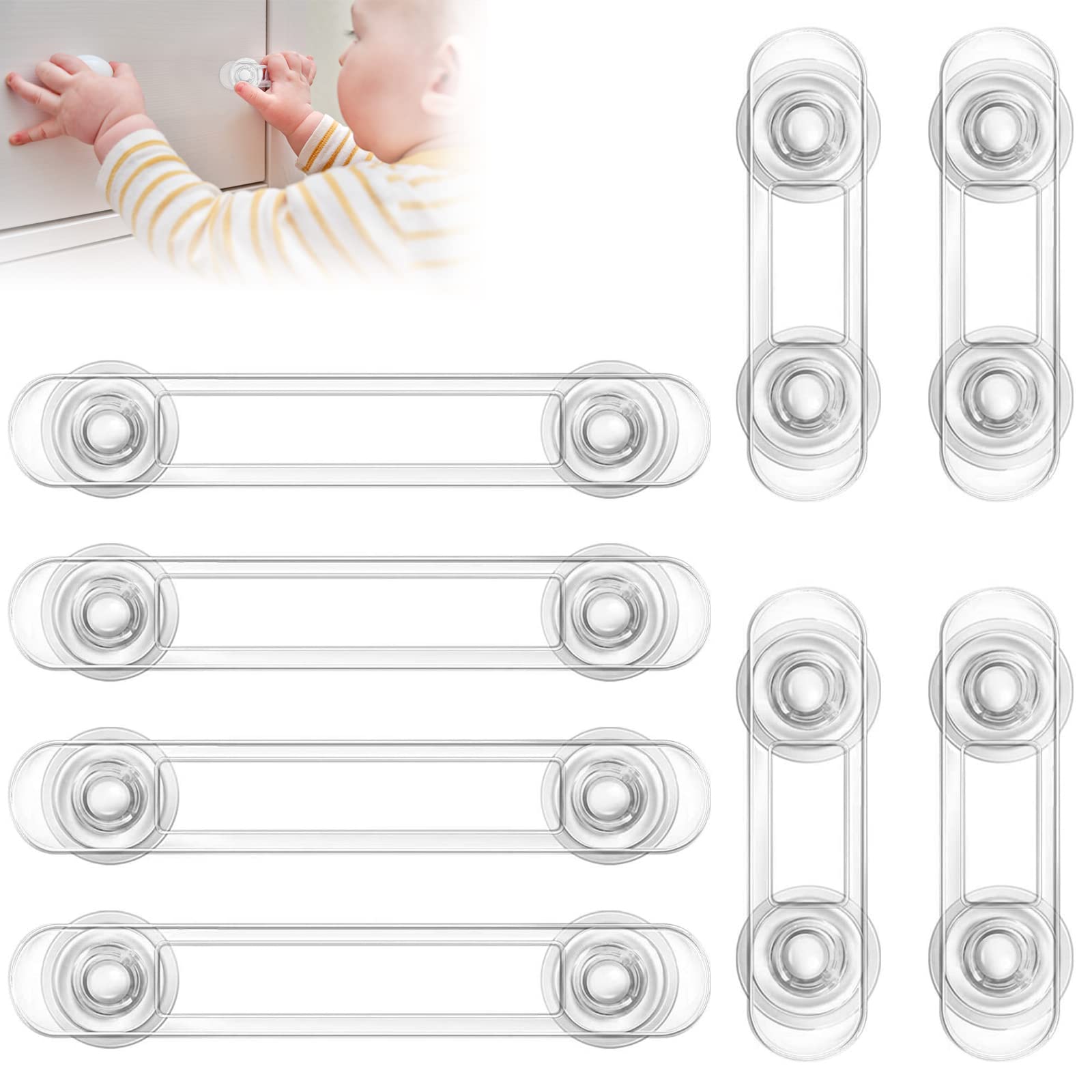 Redamancy 8pcs Child Safety Locks, Child Locks for Cabinets, Transparent Child Safety Cupboard Door Lock, for Fridge, Cabinets, Drawers, Toilet Easy Install, No Tools Needed