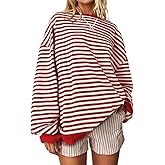 UEU Women Oversized Striped Crewneck Sweatshirt Long Sleeve Color Block Pullover Tops Casual Loose Workout Shirt