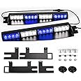 ASPL 32LED Visor Lights 26 Flash Patterns Windshield Emergency Hazard Warning Strobe Beacon Split Mount Deck Dash Lamp with Extend Bracket (Blue/White/Blue/White)