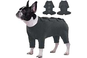 Kuoser Dog Recovery Suit, Male Female Dog Onesie for Surgery Bodysuit, Soft Dog Surgical Suit Anti Licking Dog Shirt for Spay Neuter, Long Sleeve Dog Shedding Clothes Cone Alternative, Grey L