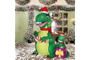 SHDEJTG 6ft Christmas Inflatable Outdoor Decoration Giant Inflatable Patio Decoration Inflatable Dinosaur Decoration Built-in LED Lights for Christmas Holiday Party, Garden Winter Decoration