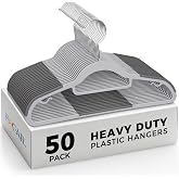 Heavy Duty Standard Plastic Hangers 50 Pack with Non-Slip Design,360&deg;Swivel Hook Space Saving Organizer for Bedroom Closet,Shirts,Pants,Strong Enough for Coat(Grey)