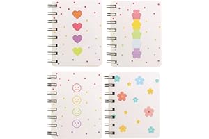 Yansanido Small Spiral Notebook, 4 Pcs 3.14 Inch x 4.13 Inch 4 Style Design Thick Hardcover Blank Pages 80 Sheets -160 Pages Journals for Study and Notes(Spiral 3.14 x4.13 Inch 4set, 3.14 x4.13 Inch)