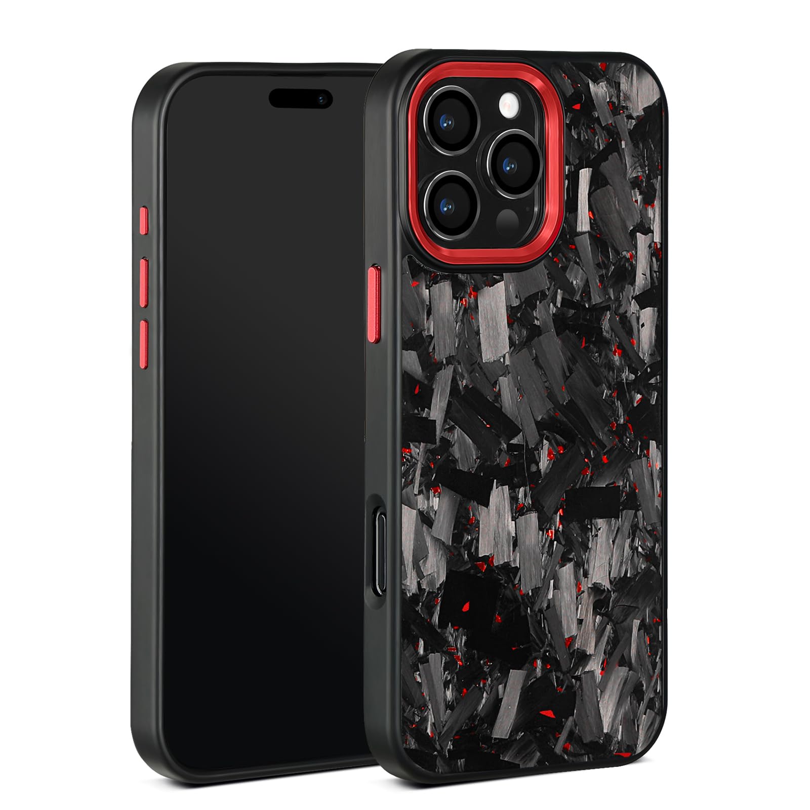 2025 New Forged Carbon Fiber Phone Case with Meta Frame & Buttons,Wireless Charging Compatible,Anti-Slip Magnetic Design for iPhone 16/15/14/13/12/11 Pro Max Plus (Red, 13 Pro)