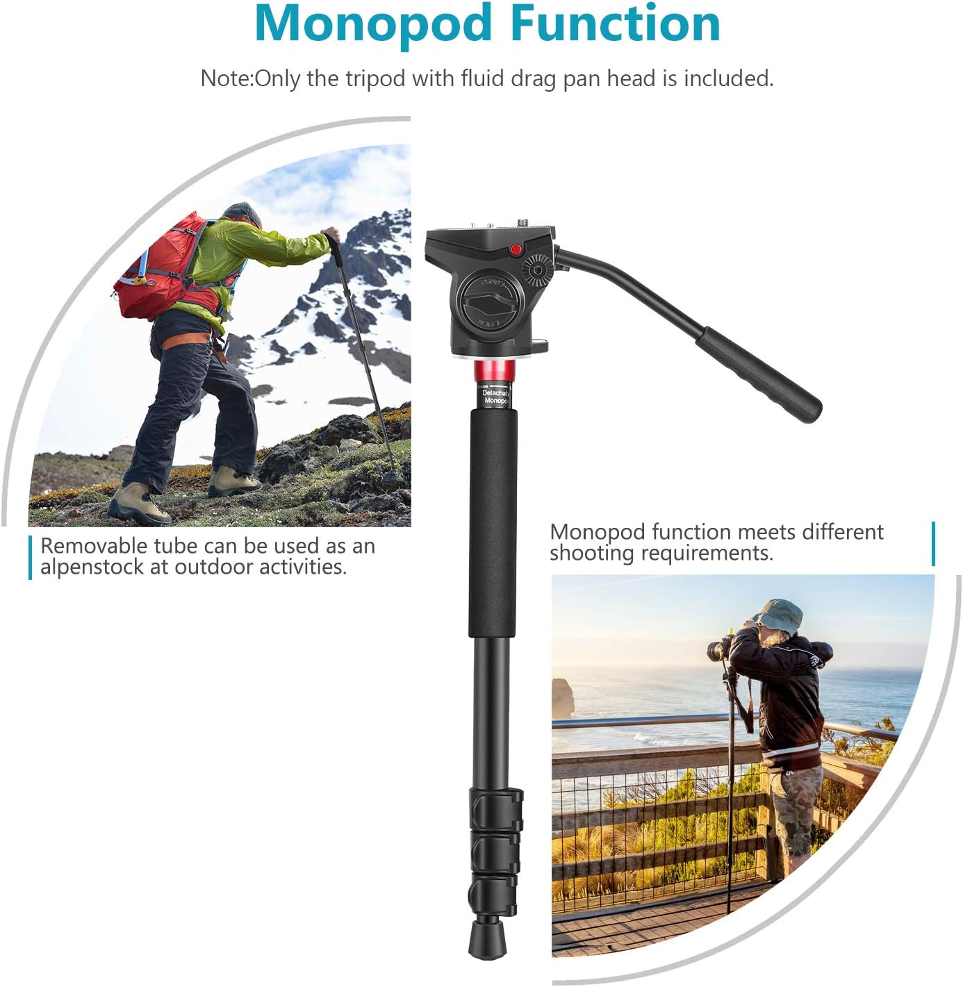 Neewer 2-in-1 Aluminum Alloy Camera Tripod Monopod 70.8inches/180cm with 1/4 and 3/8 inch Screws Fluid Drag Pan Head and Carry Bag for Nikon Canon DSLR Cameras Video Camcorders Load up to 26.5 pounds : Camera & Photo