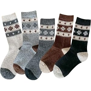 Uniroller Me Women's Wool Blend Crew Socks, Soft Cozy Breathable Casual Mid Calf Socks, 5 Pairs Gift Box