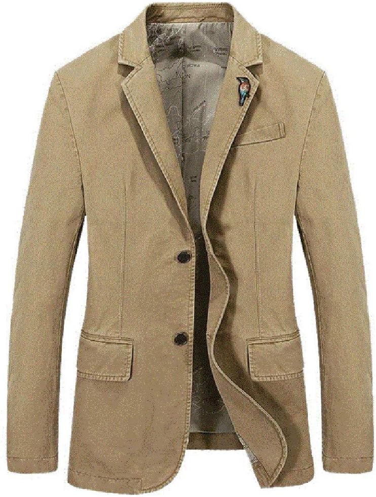Mens Suit Slim Fit Jacket Solid Color New Long Sleeve Casual Button Single-Breasted Coat Khaki