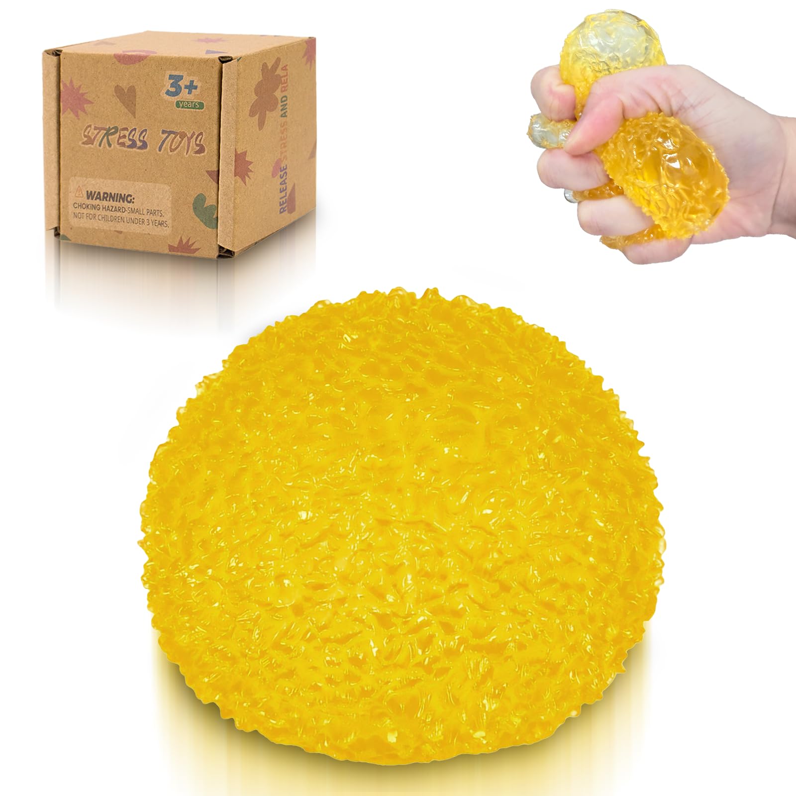 Graphinza Squeeze Toys for Kids, 2.36in Stress Relief Balls, Durable & Safe Stress Toys for Boys and Girls Age 3+, Ideal for Autism, Adults, and Classroom Rewards (Yellow)