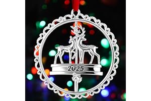 GRMIKBU 2025 Christmas Ornament Decoration for Tree Hanging Metal Ornaments with Rotatable Elk,Dated 2025 Engraved for Holiday Decoration Keepsake Gift Lover Friends Family