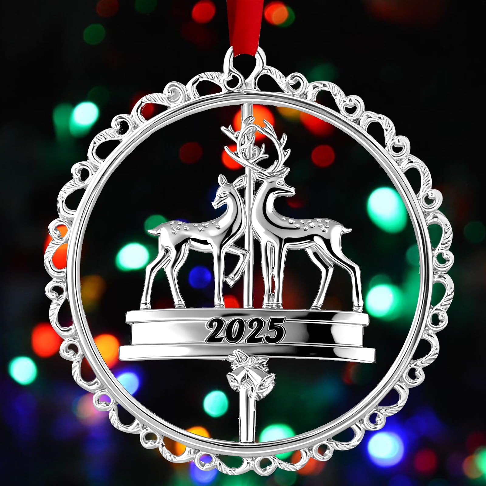Photo 1 of 2025 Christmas Ornament Decoration for Tree Hanging Metal Ornaments with Rotatable Elk,Dated 2025 Engraved for Holiday Decoration Keepsake Gift Lover Friends Family