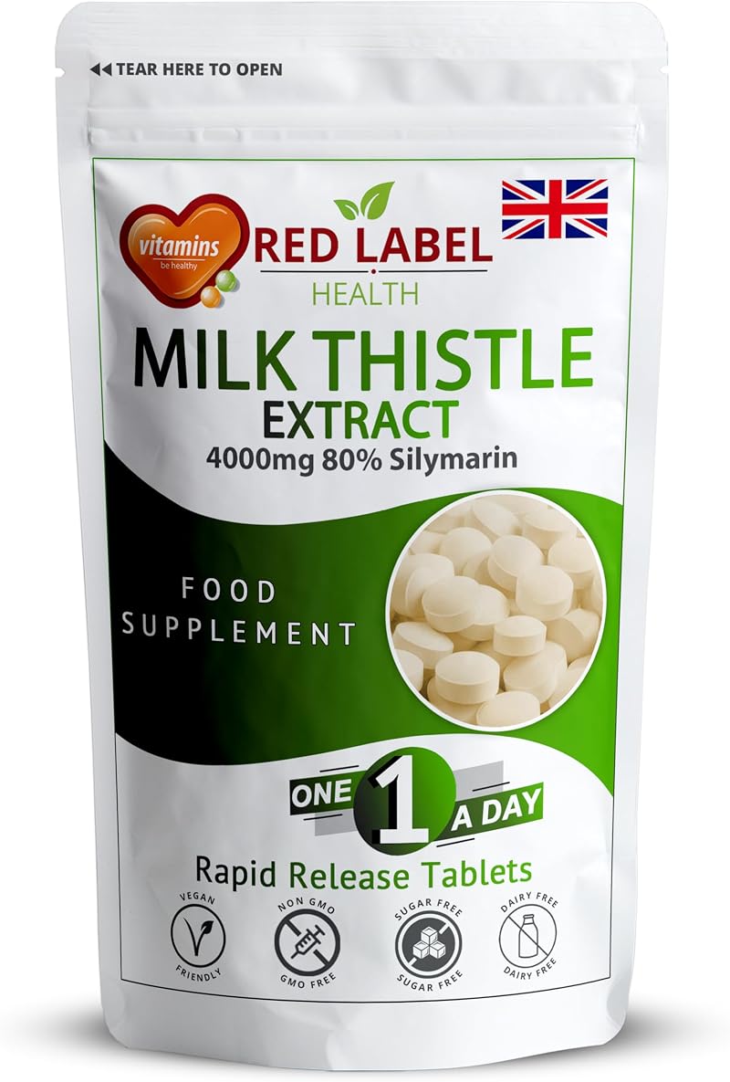 Red Label Health Milk Thistle 4000mg High Strength 365 Tablets Vegan UK Made