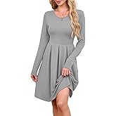 KORSIS Womens Dress Casual Swing T-Shirt Fall Spring Long Sleeve Round Neck Tunic 2026 Fashion High Waist Dresses with Pocket