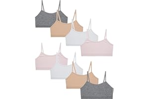 Rene Rofe Girls' Training Bras - 8 Pack 4-Way Stretch Seamless Comfort Cami Bralettes with Spaghetti Straps (Sizes: M-XL)