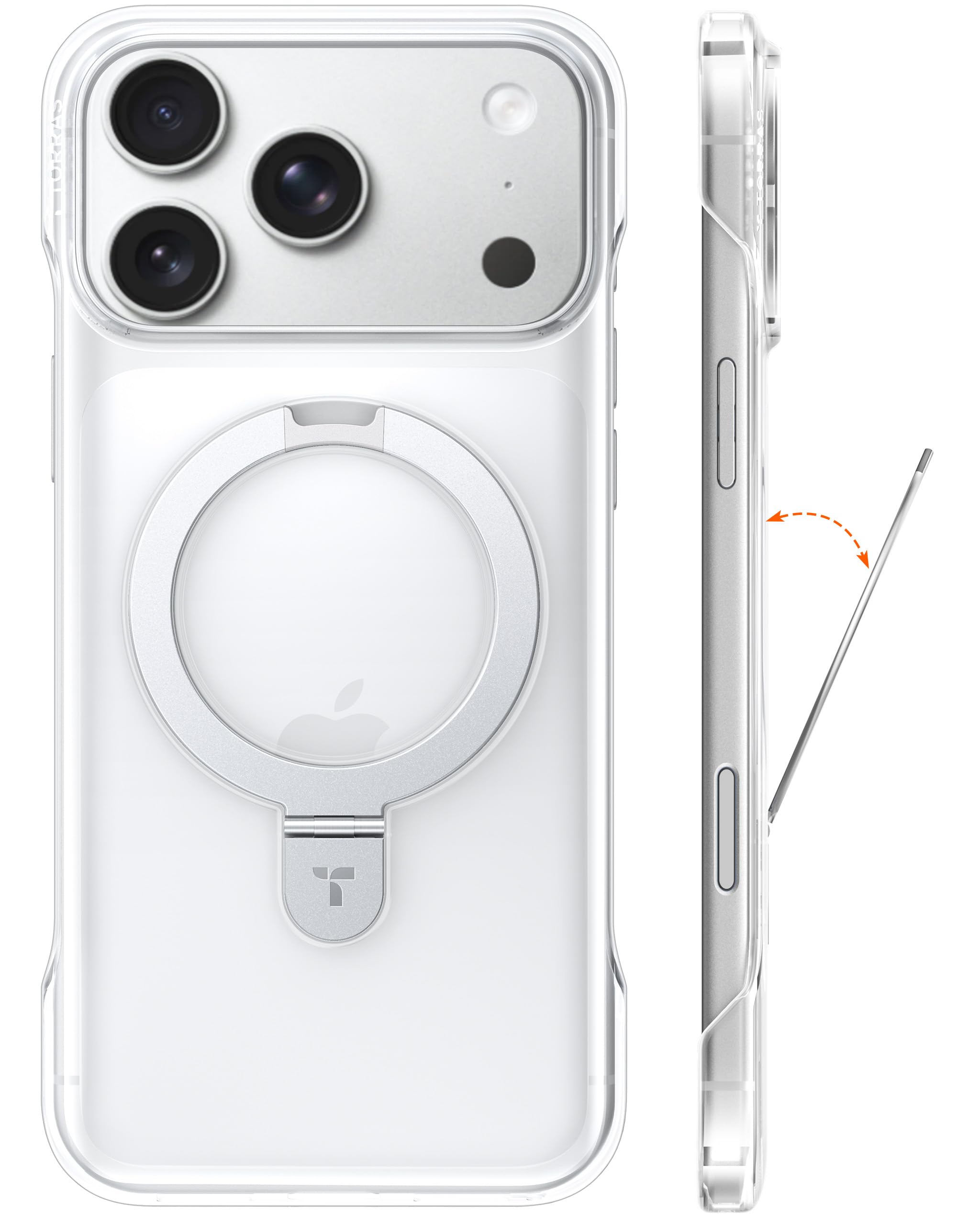 TORRAS Ostand Slim for iPhone 17 Pro Max Case Clear, Upgraded Magnetic Stand, Fit for MagSafe, Frameless with Thin Open-Edge Fit, Minimalist Phone Case for iPhone 17 Pro Max, 6.9'', Drop Protection Image