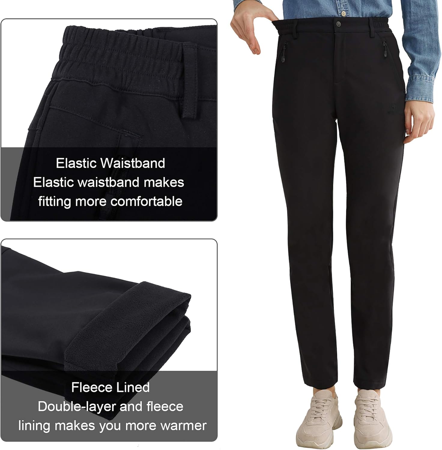 CAMEL Women Hiking Fleece Pants Waterproof- Winter Pants Insulated Softshell Pants Golf Snow Skiing Outerwear: Clothing