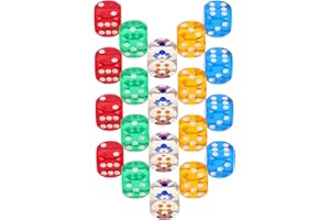 VANZACK 20pcs 25mm Translucent Rainbow Round Corner Dice Set for Classroom Math Teaching Board Games and Holiday Party Access