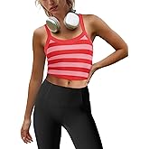 LAMISSCHE Womens Cropped Tank Tops Workout Sleeveless Striped Camisole Spaghetti Strap Athletic Gym Yoga Camis Top