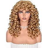ANNISOUL Blonde Curly Wigs for Black Women Long Curly Afro Wig with Bangs for Women Big Bouncy Fluffy Synthetic Fiber Glueless Hair for Cosplay and Daily