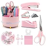 UPIHO Pink Desk Accessories, Rotating Pen Holder