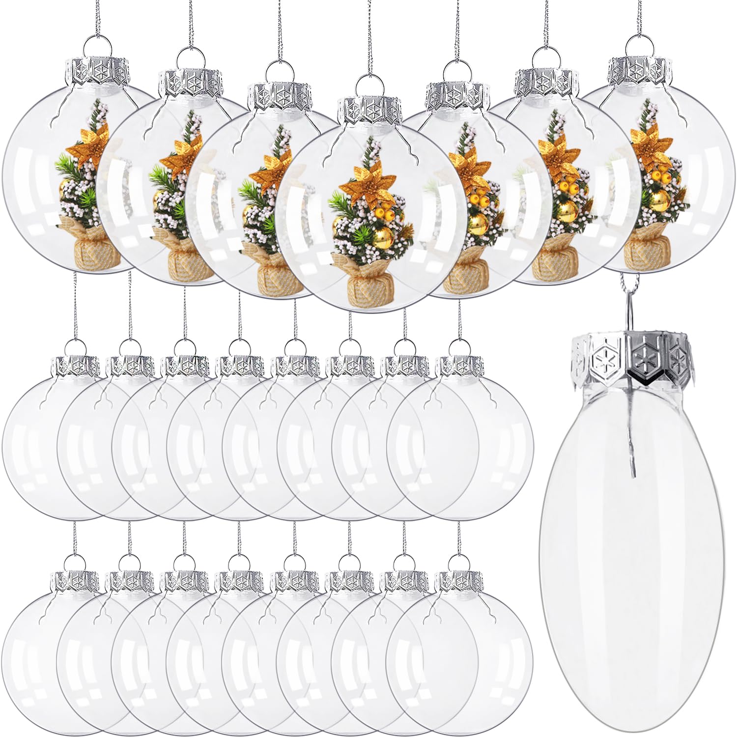 Photo 1 of 24 PCS Clear Ornament Ball,3.15 inch Transparent Flat Round Plastic Fillable Ball,Clear Fillable Balls with Silver Cap for Crafts,DIY,Christmas Tree Decoration