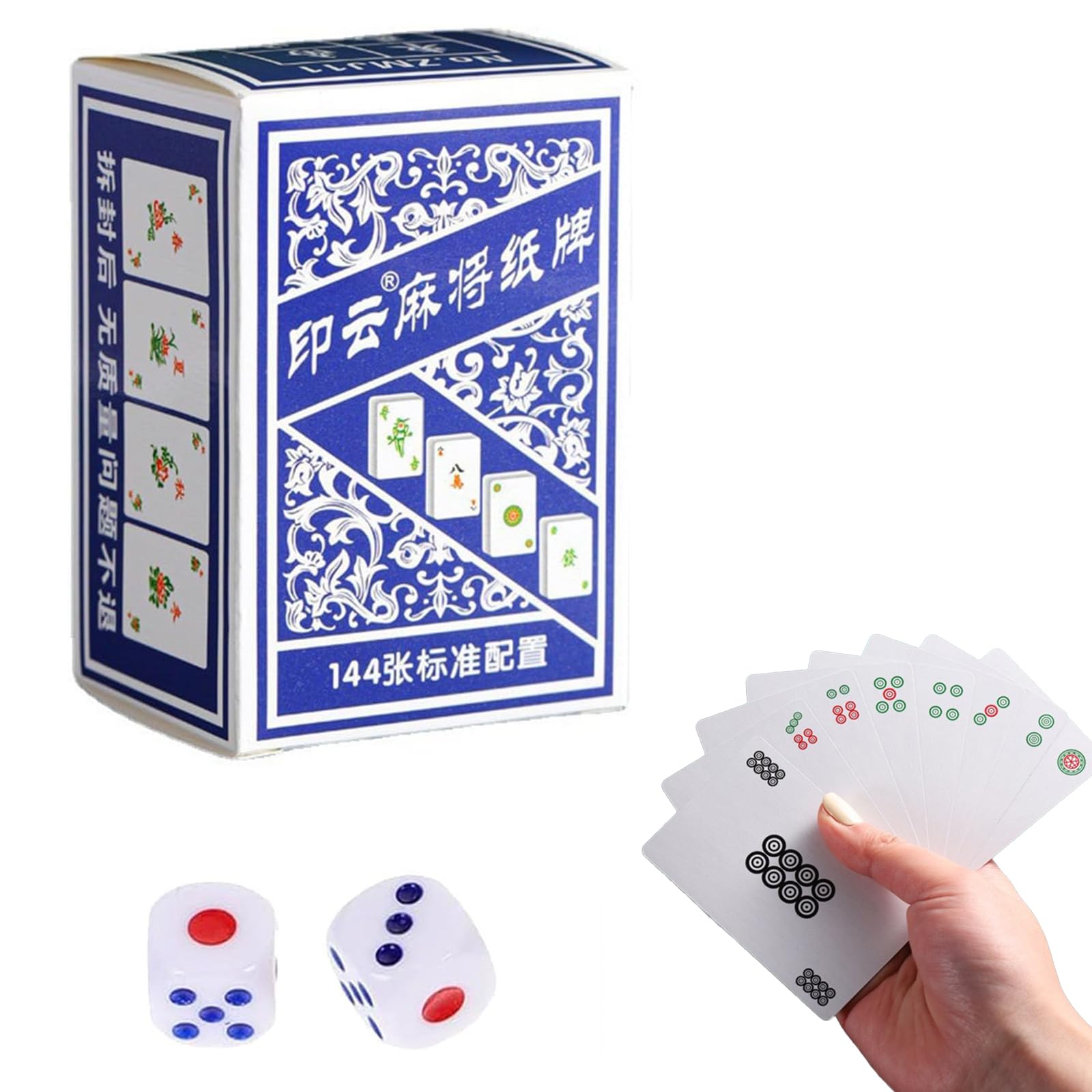 AMBEERT Mahjong Set, Mahjong Game, 2025 Chinese Playing Mini Mahjong Cards, 144 Mah Jong Playing Cards+2 Dices+carton Case, Portable Mah Jong Card Game for Family Gatherings, Travel, And Parties