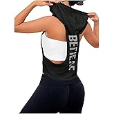 SweatyRocks Women's Sleeveless Low Cut Racerback Hoodies Workout Tops Cropped Hooded Tanks with Pocket