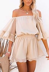 Fixmatti Ladies Chiffon Rompers Flare Sleeve Off