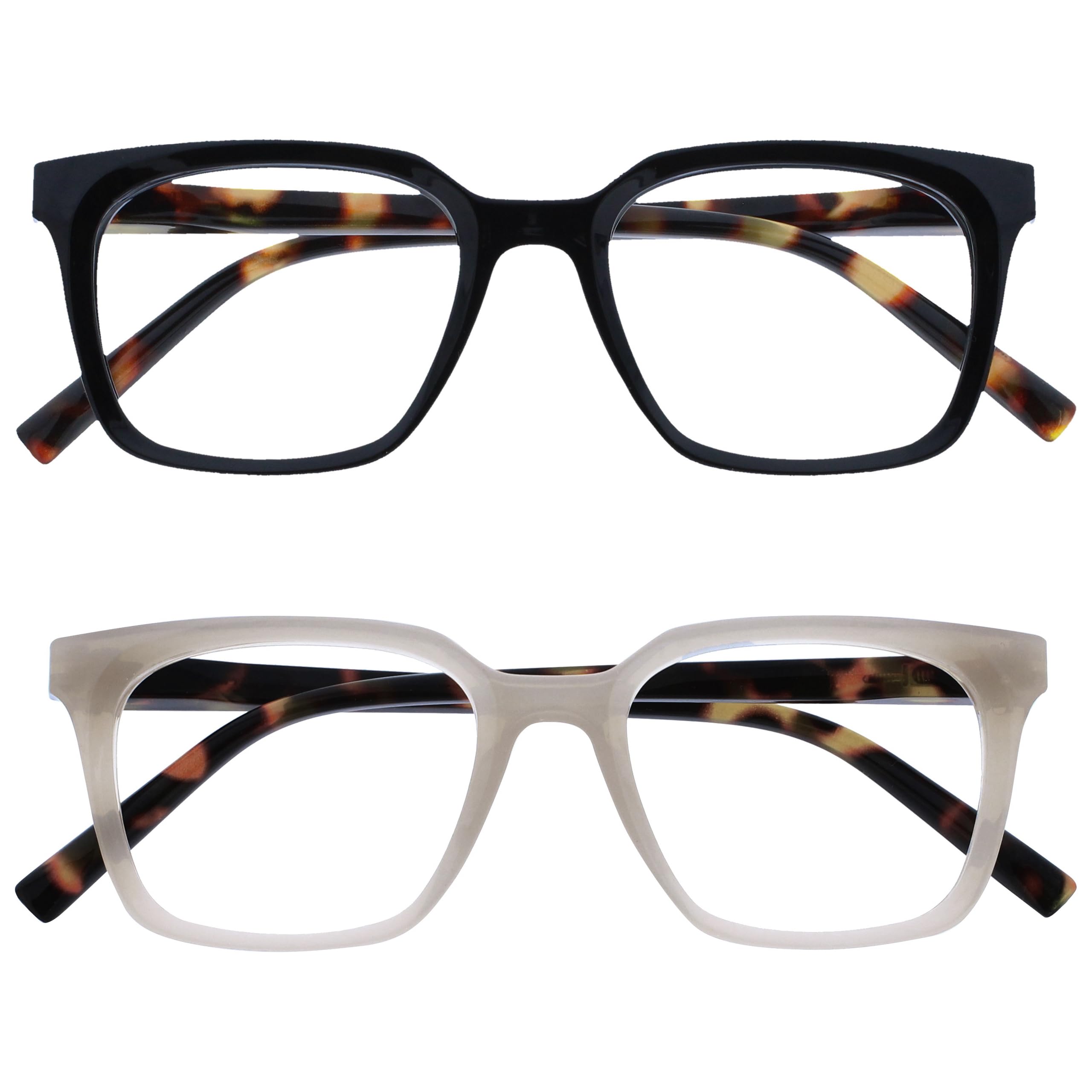 OPULIZE KOI Reading Glasses 2 Pack - Large Rectangular Frame - Black-Grey - Mens Womens - Spring Hinges - RR50-17 - +1.00