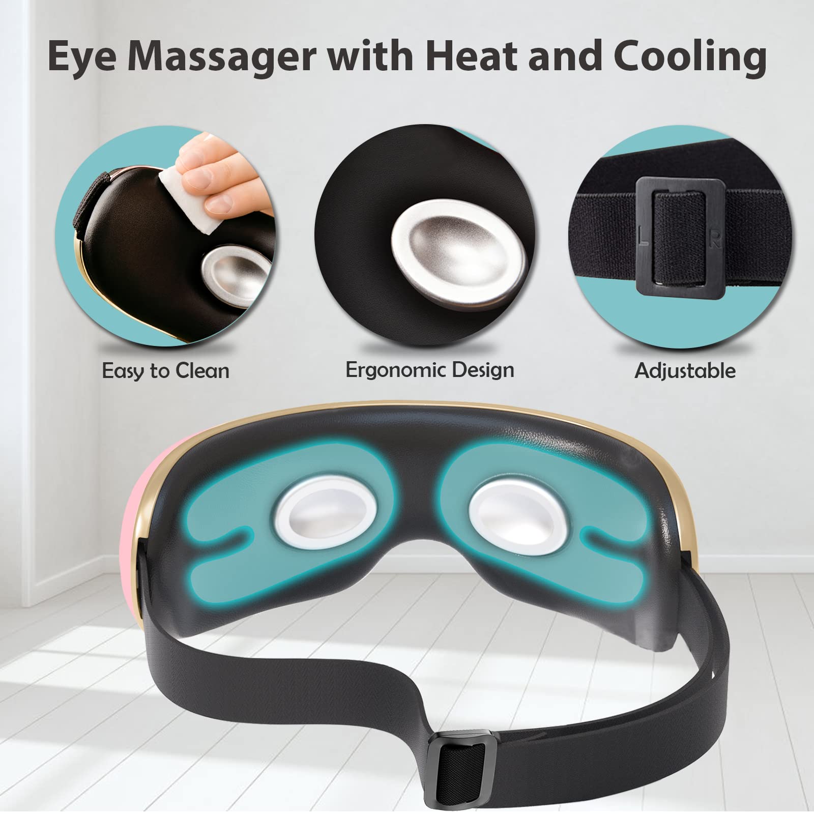 Fmlave Eye Massager with Heat and Cooling for Migraines, Dry Eyes, Dark Circles, Rechargeable Heated Eye Mask Massager Improve Sleeping - Gifts for Women and Men (Pink)