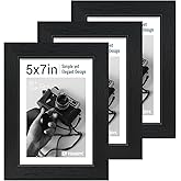 TENIBYC 5x7 Picture Frame 3 Pack - Black Woodgrain, Solid Wood & HD Tempered Glass, Table Display or Wall Hanging