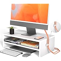 BONTEC Wood Monitor Stand Riser, Desk Monitor Stand with Smartphone ...