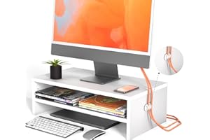 Rathsyme Monitor Stand - 2 Tier Computer Monitor Riser with 16.7 Inch Shelf, Wood Desktop Stand for PC Laptop TV Screen Riser