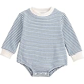 Gobuuly Baby Sweatshirt Romper Boy Girl Waffle Knit Long Sleeve Striped Romper Oversized Sweater Newborn Fall Winter Clothes