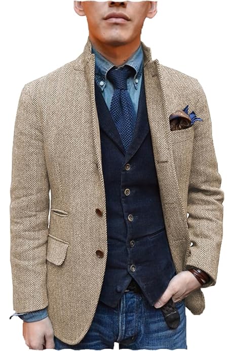 Mens Wool Herringbone Tweed Check Blazer Outwear Prom Groom Sports  