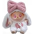 17cm Doll for Labubu Clothes with 2 Outfits, Cute Plush Rabbit Hat + Pants Set Compatible with Labubu Plush Dolls for Play, Display & Collectibles (Doll Not Included) (Style-B)