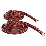 Micca 14 Gauge Pure Copper Speaker Wire, 6 Feet 2 Pack, Gold Plated Banana Plugs, Soldered Construction, Slim Design, 245 Str
