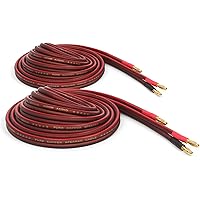 Micca 14 Gauge Pure Copper Speaker Wire, 6 Feet 2 Pack, Gold Plated Banana Plugs, Soldered Construction, Slim Design, 245 Str