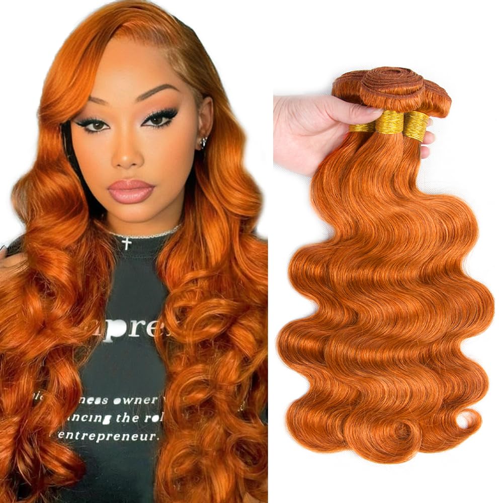 Photo 1 of 30 32 34 inch 350 Bundles Ginger Body Wave Human Hair Bundles 350 Body Wave Bundle Ginger Orange Human Hair Extensions