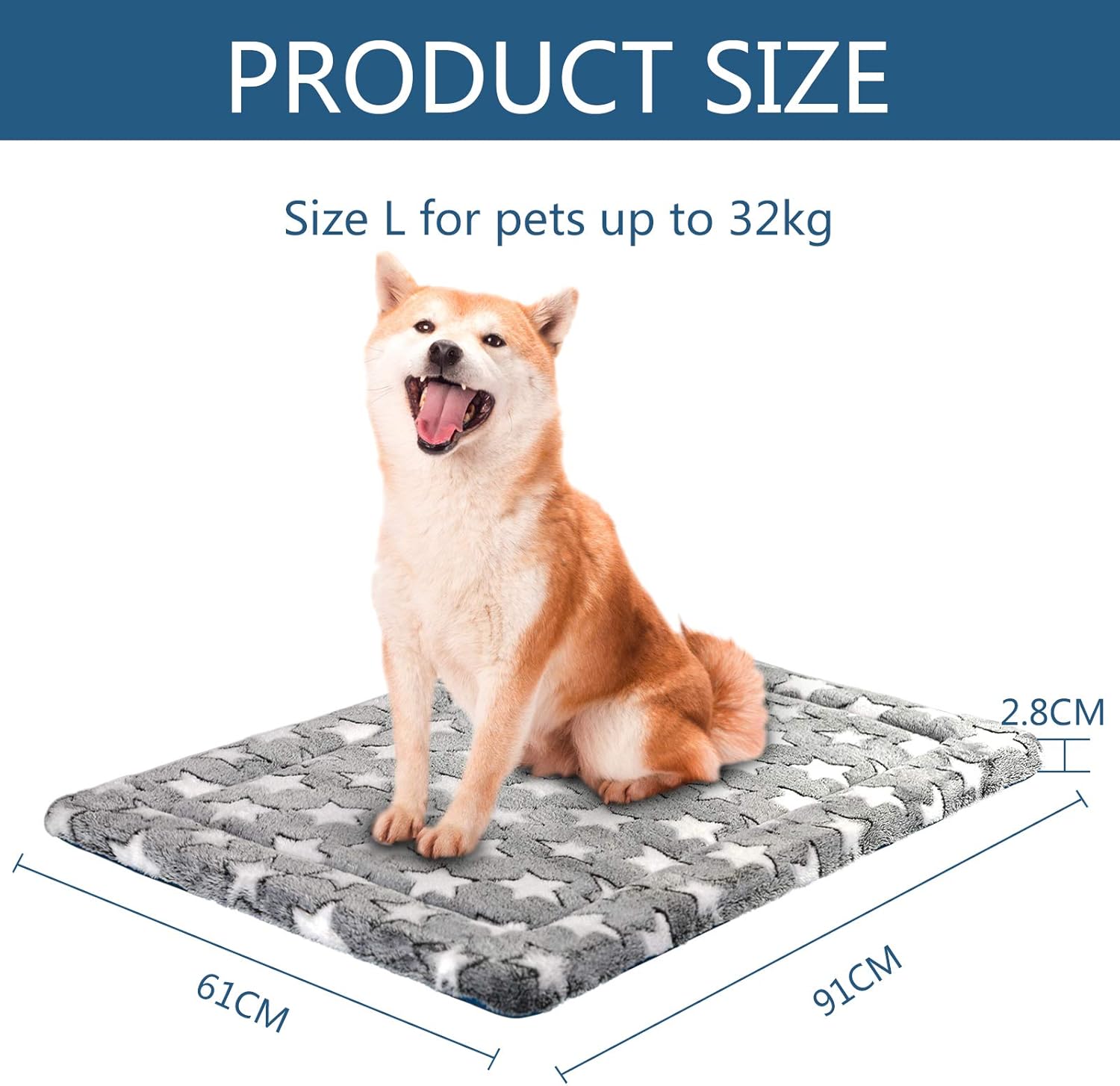 KROSER Reversible Cool & Warm Dog Crate Mat - 91x61cm, Machine Washable, High Density Foam, Grey Blue, Grey/Blue - Image 5