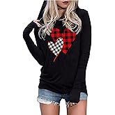 Susongeth Valentines Hoodie for Women Funny Valentine Love Heart Graphic T-Shirt Long Sleeve Hoodies Pullover Tops