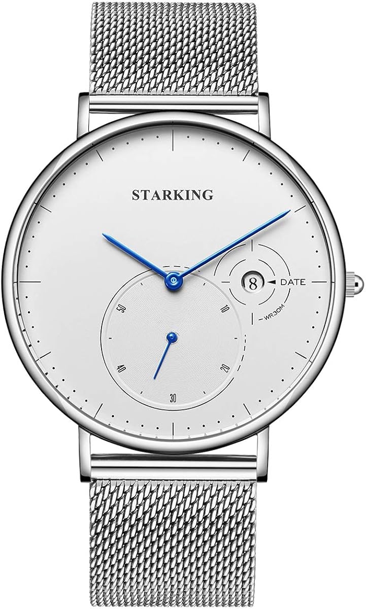 STARKING Men's Watch TM0917 Ultra Thin Black Quartz Minimalist Dress Watch Casual Analog Date